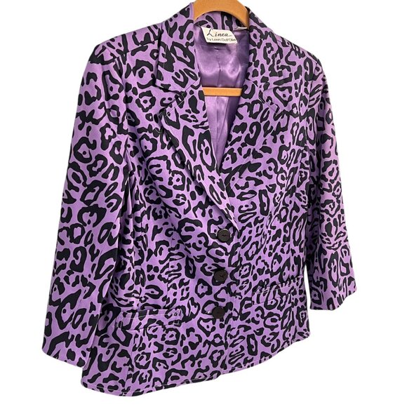 Linea By Louis DellOlio Purple & Black Leopard Print Blazer Jacket M - Picture 2 of 5